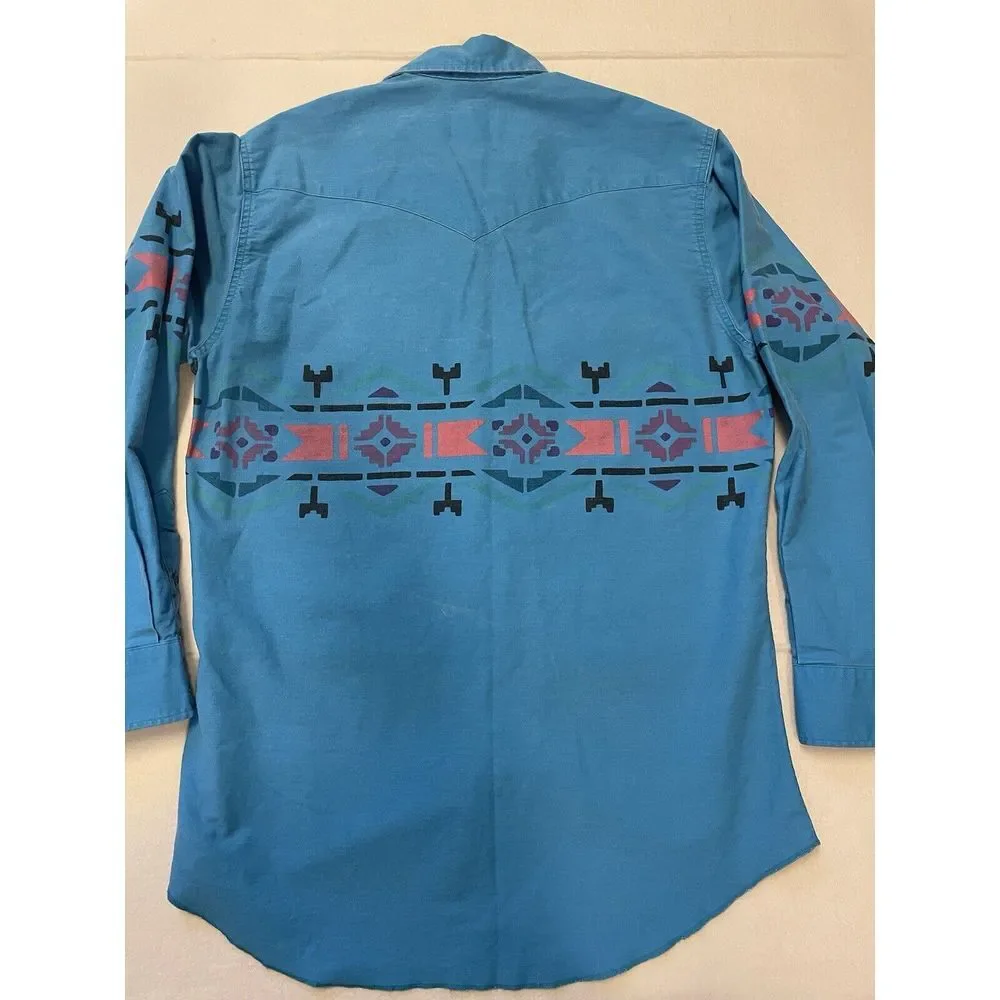 Vintage Wrangler Brushpopper Aztec Western Button Up Mens‎ Size 16-33 Retro - Picture 10 of 11